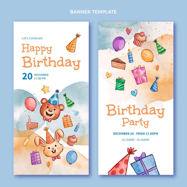 Watercolor hand drawn birthday banners