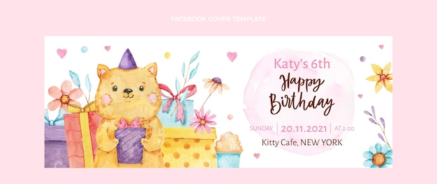 Watercolor hand drawn birthday facebook cover
