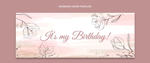 Copertina facebook di compleanno disegnata a mano ad acquerello