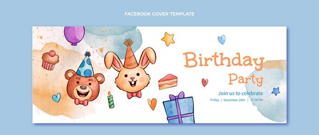 Акварельная рисованная обложка facebook для дня рождения
