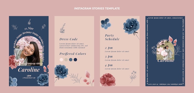 Free vector watercolor hand drawn birthday ig stories