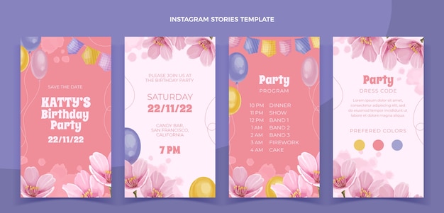 Free vector watercolor hand drawn birthday instagram stories