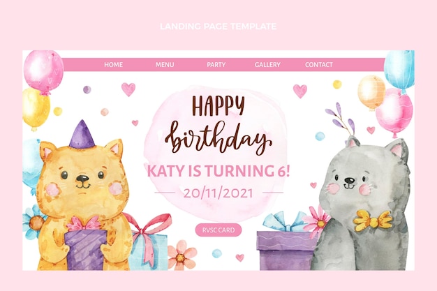 Watercolor hand drawn birthday landing page