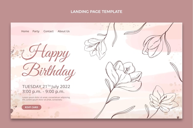 Watercolor hand drawn birthday landing page