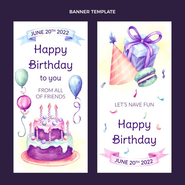 수채화 손으로 그린 생일 수직 배너