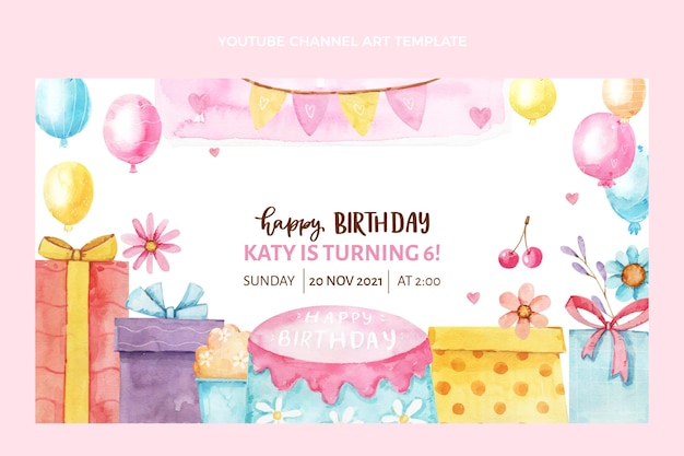 Watercolor hand drawn birthday youtube channel