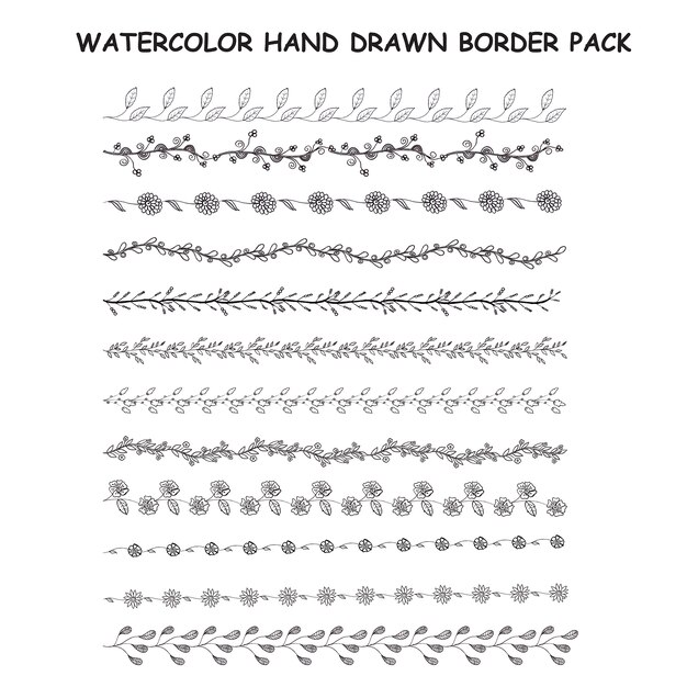  Watercolor hand drawn border pack