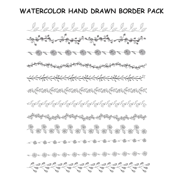  Watercolor hand drawn border pack