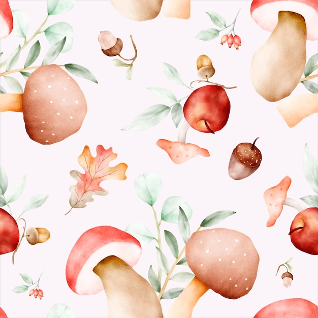 Free vector watercolor hand drawn botanical apple and floral seamless pattern