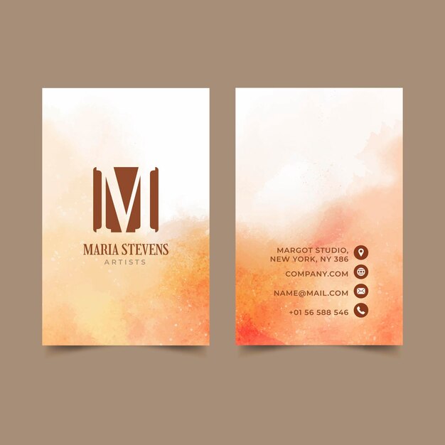 Watercolor hand drawn business cards template