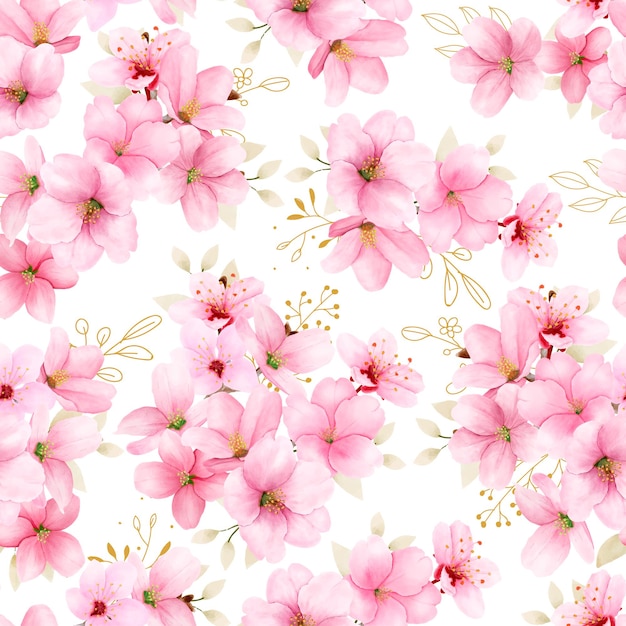 watercolor hand drawn cherry blossom seamless pattern