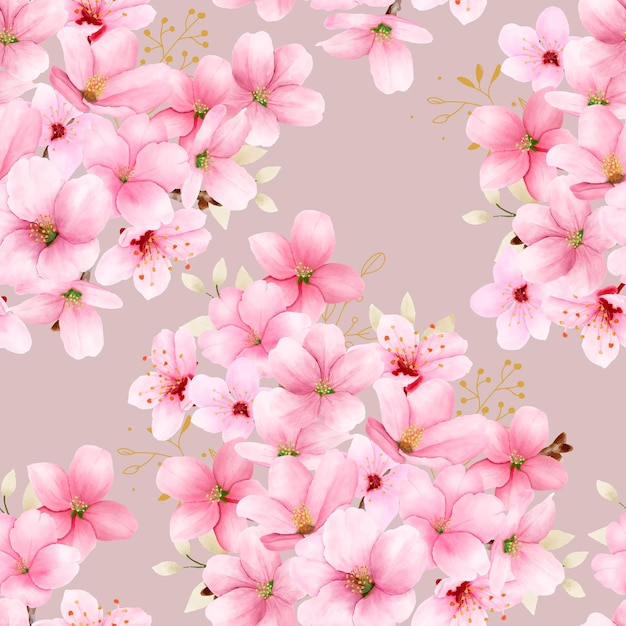 watercolor hand drawn cherry blossom seamless pattern