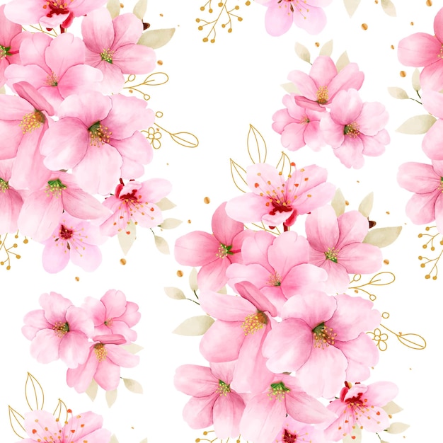 watercolor hand drawn cherry blossom seamless pattern