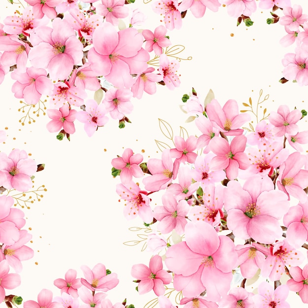 Free vector watercolor hand drawn cherry blossom seamless pattern