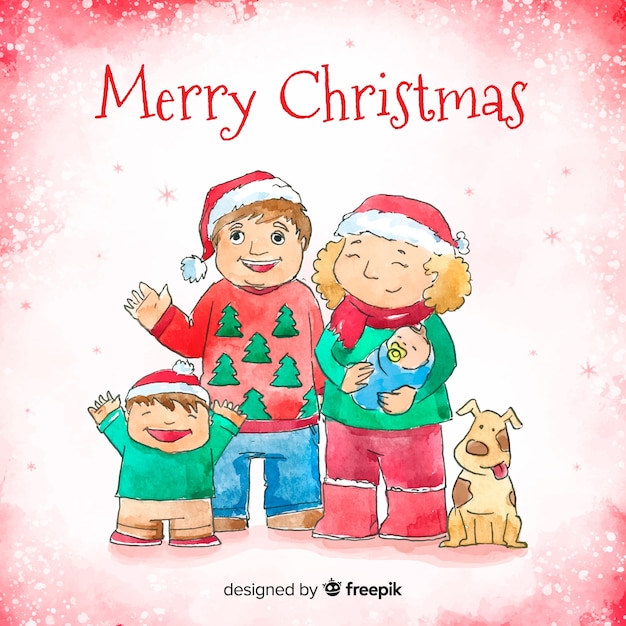 Free vector watercolor hand drawn family christmas portrait