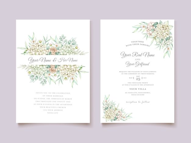 watercolor hand drawn floral wedding invitation card set