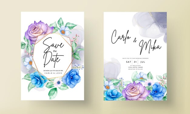 watercolor hand drawn floral wedding invitation card template