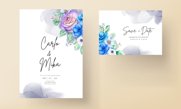 Watercolor hand drawn floral wedding invitation card template