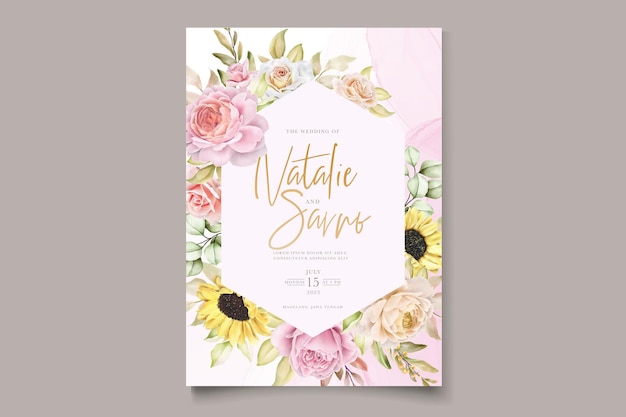 Watercolor hand drawn floral with beautiful colours invitation card set