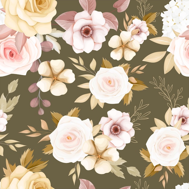 Watercolor hand drawn flowers seamless pattern