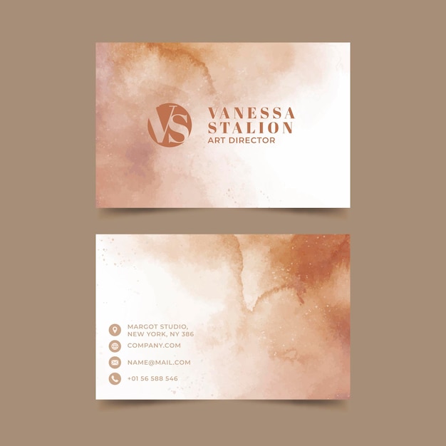 Watercolor hand drawn horizontal business cards