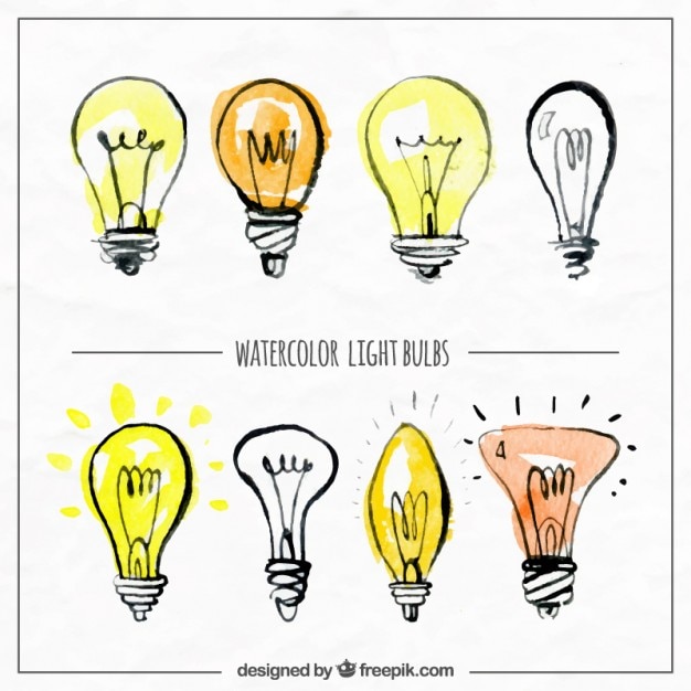 Watercolor hand drawn lightbulbs