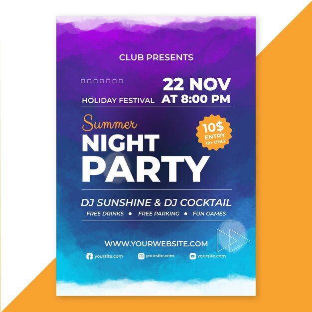Watercolor hand drawn night party invitation