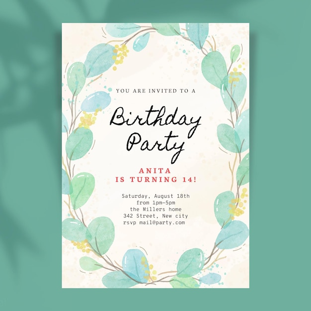 Watercolor hand drawn party invitation