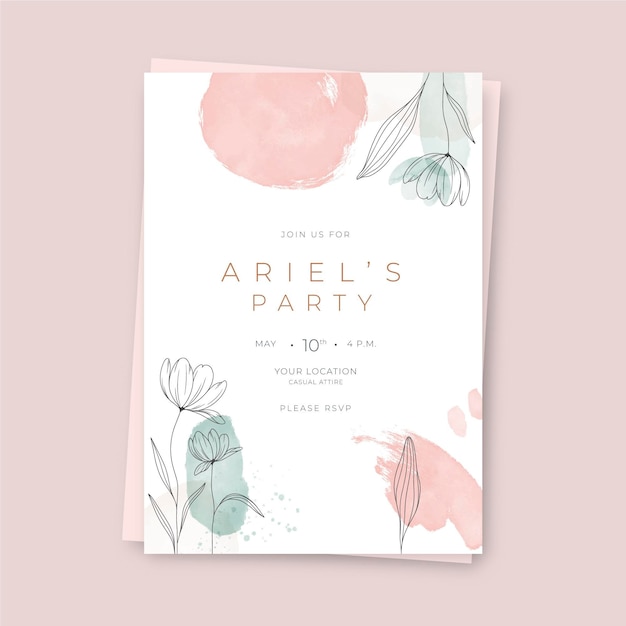 Free vector watercolor hand drawn party invitation