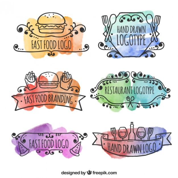 Free vector watercolor hand drawn restaurant logos