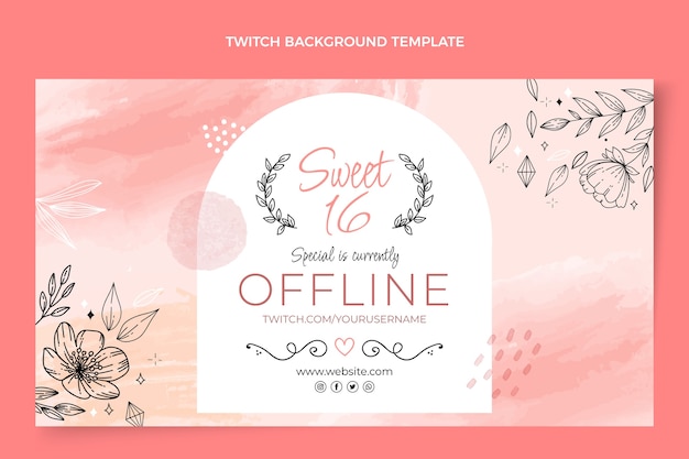 Free vector watercolor hand drawn sweet 16 twitch background