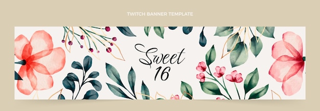 Free vector watercolor hand drawn sweet 16 twitch banner