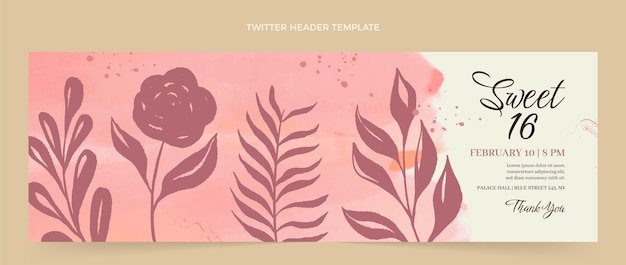 Free vector watercolor hand drawn sweet 16 twitter header