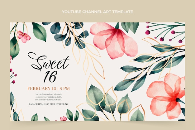 Free vector watercolor hand drawn sweet 16 youtube channel art