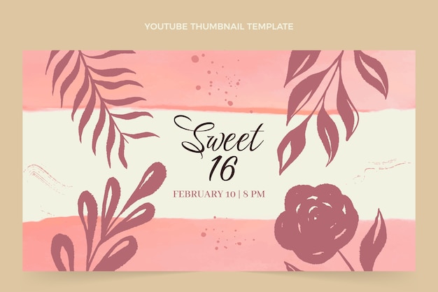 Free vector watercolor hand drawn sweet 16 youtube thumbnail