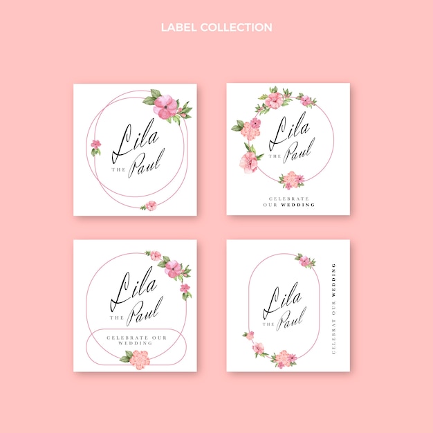 Free vector watercolor hand drawn wedding badges