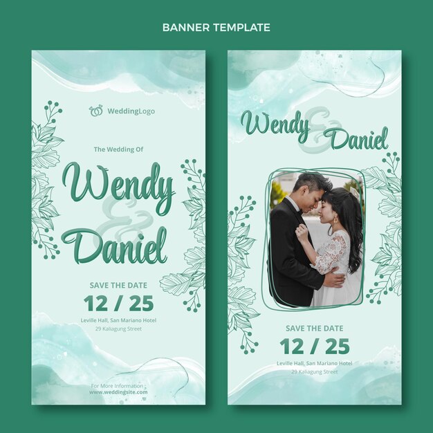 Free vector watercolor hand drawn wedding banners vertical