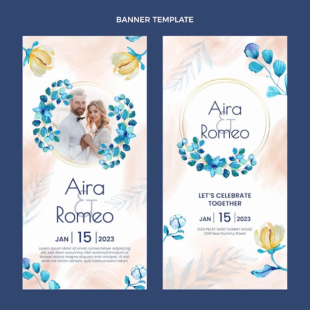 Free vector watercolor hand drawn wedding banners vertical