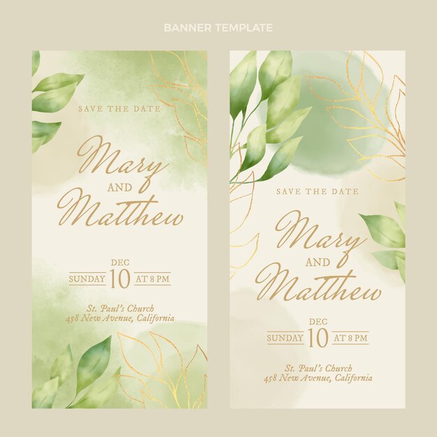 Watercolor hand drawn wedding banners vertical