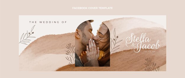 Watercolor hand drawn wedding facebook cover