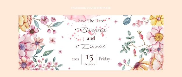 Free vector watercolor hand drawn wedding facebook cover