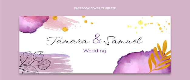 Watercolor hand drawn wedding facebook cover