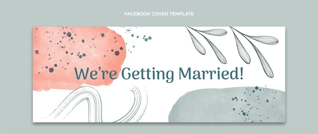 Watercolor hand drawn wedding facebook cover