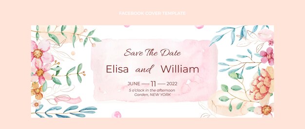 watercolor hand drawn wedding facebook cover
