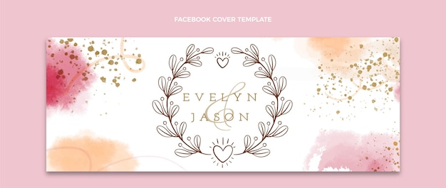 Watercolor hand drawn wedding facebook cover