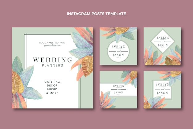 Free vector watercolor hand drawn wedding instagram post