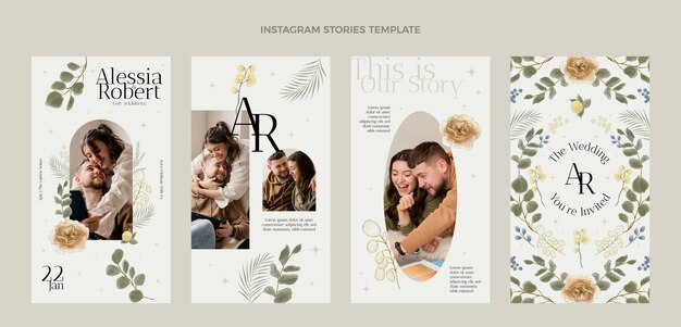 Watercolor hand drawn wedding instagram stories