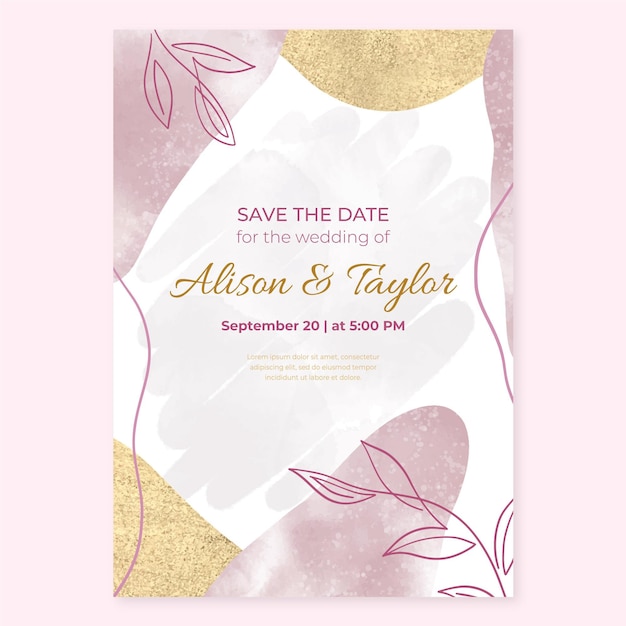 Watercolor hand drawn wedding invitation template