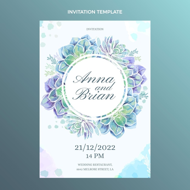 Free vector watercolor hand drawn wedding invitation template