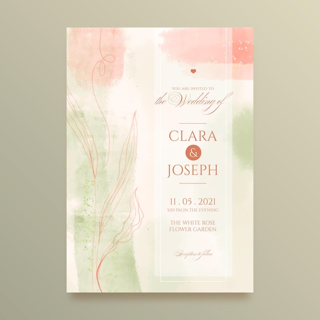 Free vector watercolor hand drawn wedding invitation